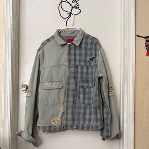 424 Men's Distressed Blue and Gray Jacket by